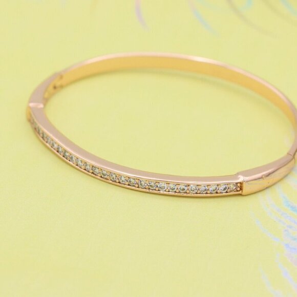 Elegant Rose Gold Bangle with Sparkling Stone Line Detailing, XPBL0441 - Picture 4 of 12